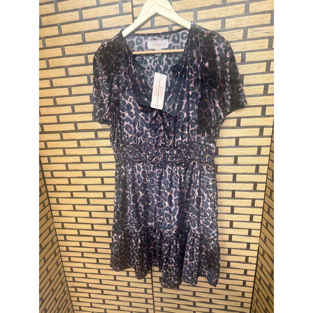 French Connection Tan Leopard Print Velour Dress Size Medium